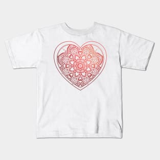 Heart in Mandala and Red zentangle patterns Kids T-Shirt